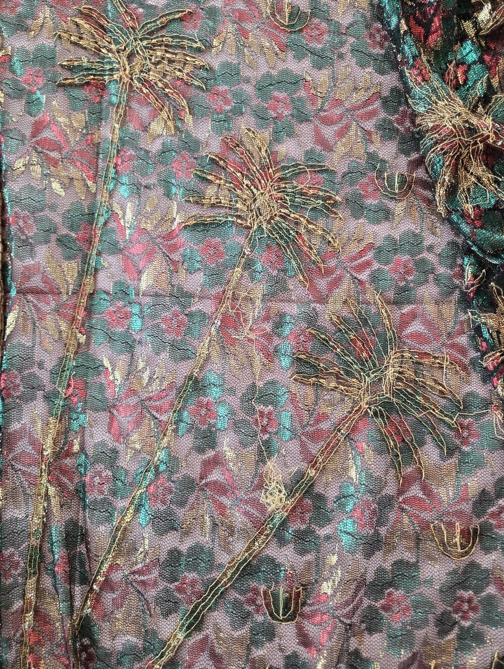 Vintage French Collizioni Embellished Floral Palm Trees Sheer Beaded Duster 2X - Picture 6 of 10